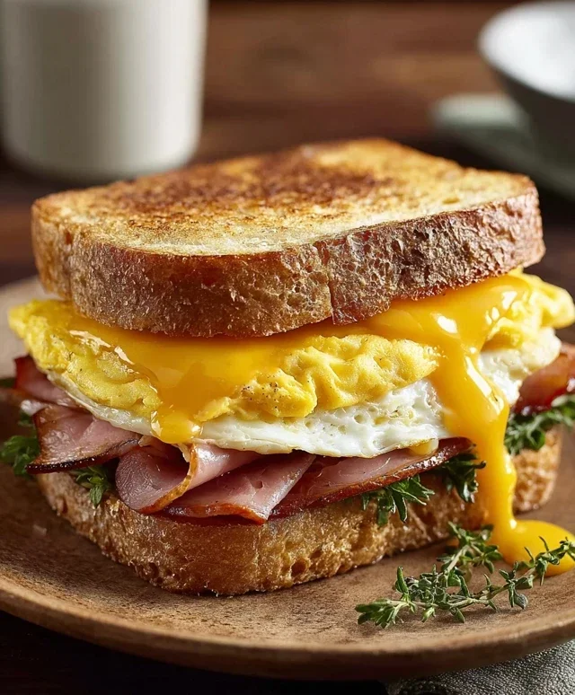 Egg and Beef Beef Ham Breakfast Sandwich