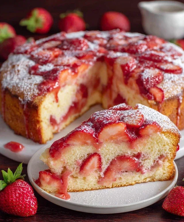 Easy Strawberry Cake with Strawberry Sauce