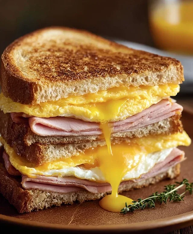 Egg and Beef Beef Ham Breakfast Sandwich