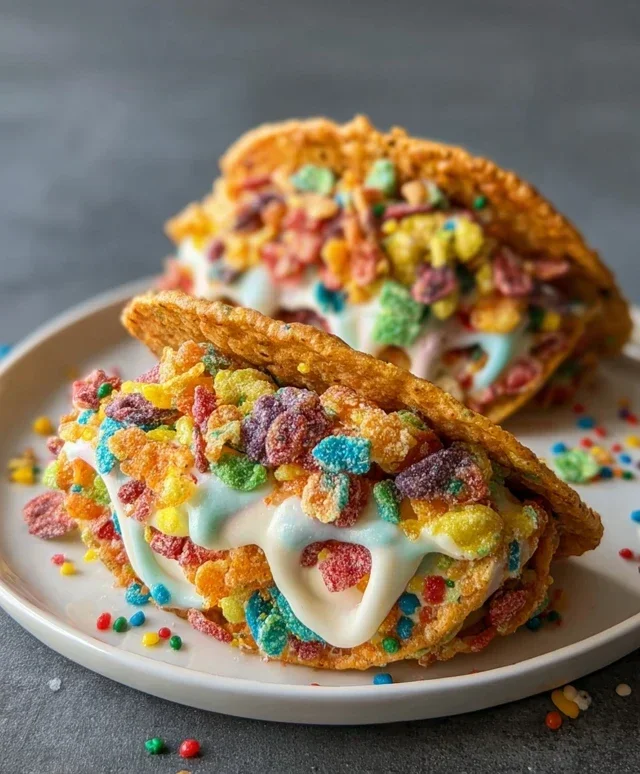 Fruity Pebbles Cheesecake Tacos