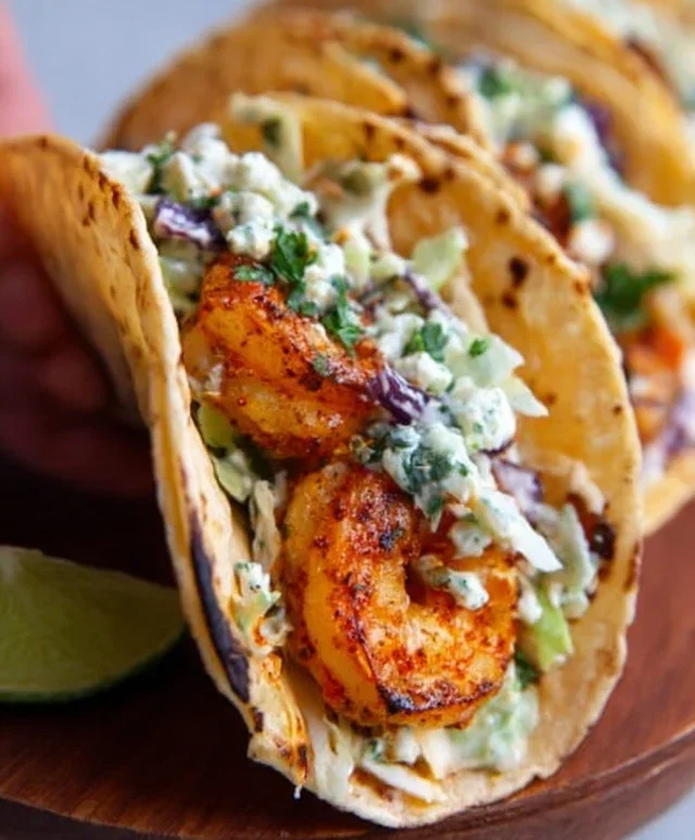 Cilantro Lime Shrimp Tacos with Creamy Slaw