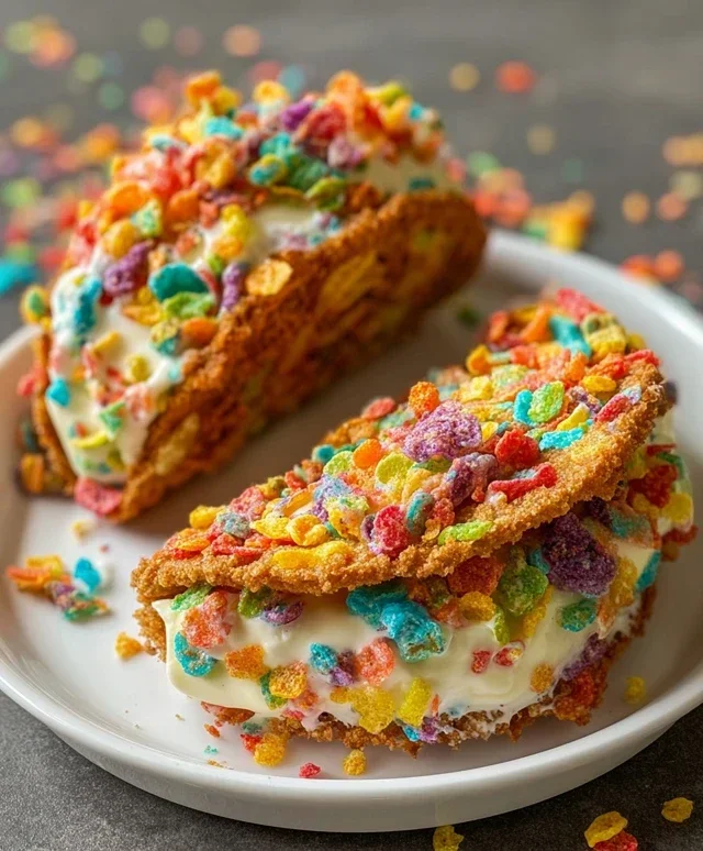 Fruity Pebbles Cheesecake Tacos