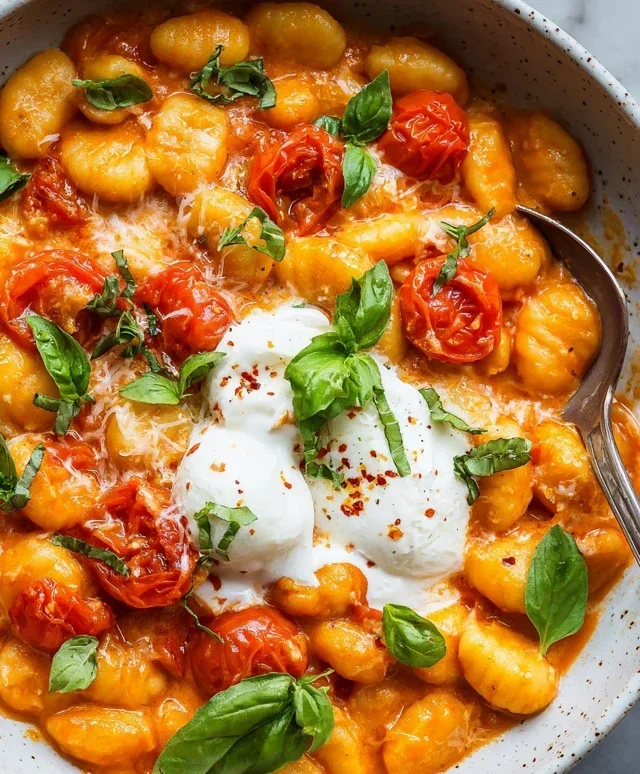 30 Minute Creamy Tomato Gnocchi with Burrata
