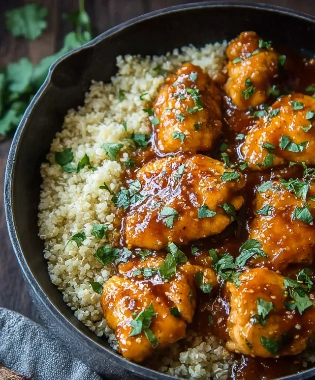 Sweet and Sticky 3 Ingredient Apricot Chicken with Cauliflower Rice