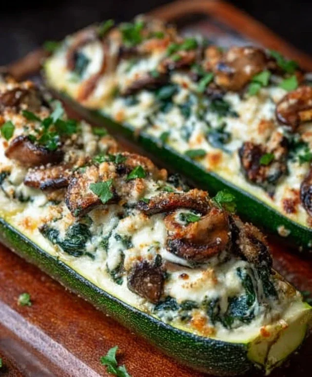 Spinach, Mushroom, and Ricotta Stuffed Zucchini Boats Recipe