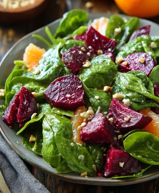 Beet Salad with Spinach and Honey-Mustard Lemon Dressing