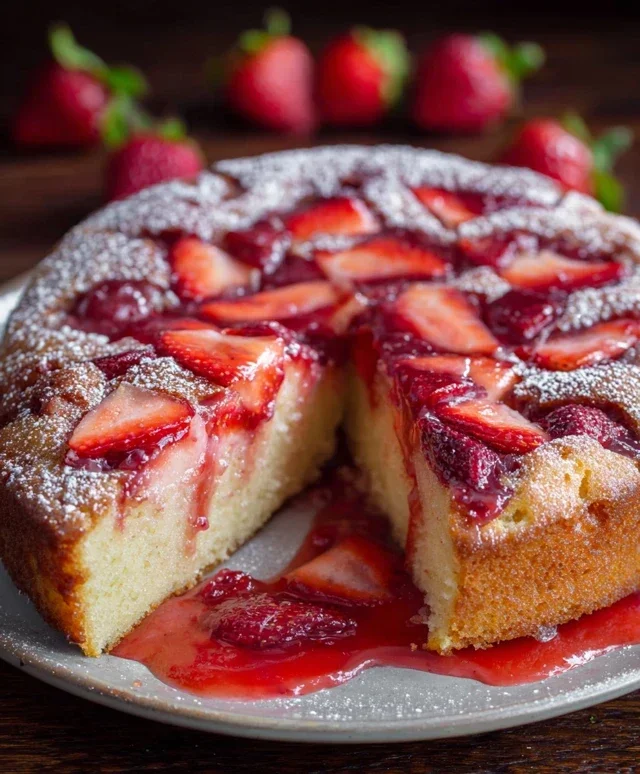 Easy Strawberry Cake with Strawberry Sauce