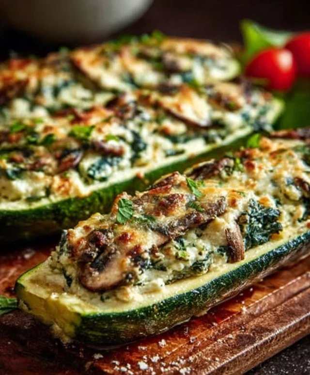 Spinach, Mushroom, and Ricotta Stuffed Zucchini Boats Recipe
