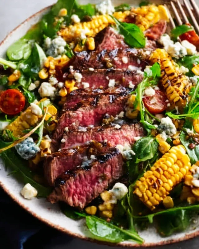 Balsamic Steak Gorgonzola Salad with Grilled Corn