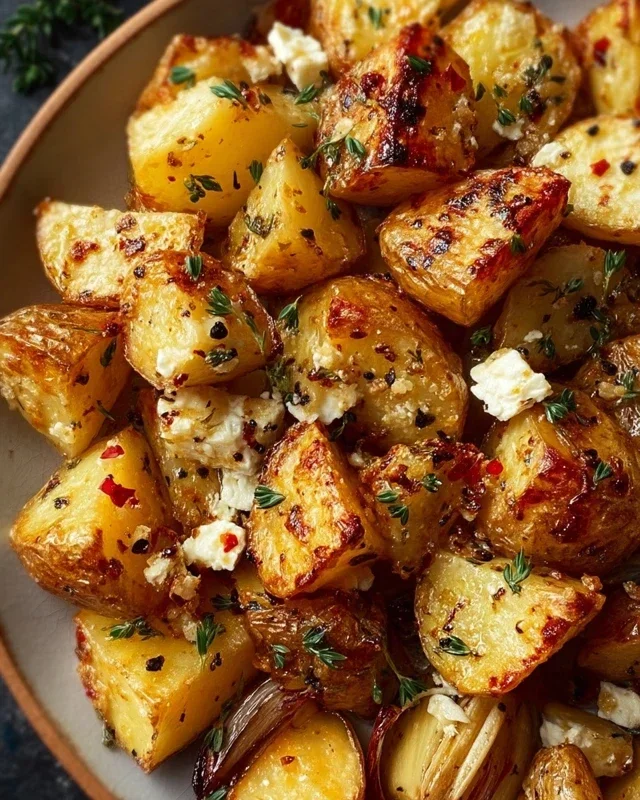 Roasted Potatoes with Baked Feta and Garlic