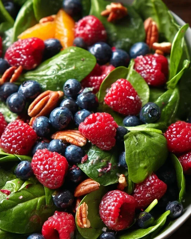 Berry Spinach Salad with Blueberries and Raspberries