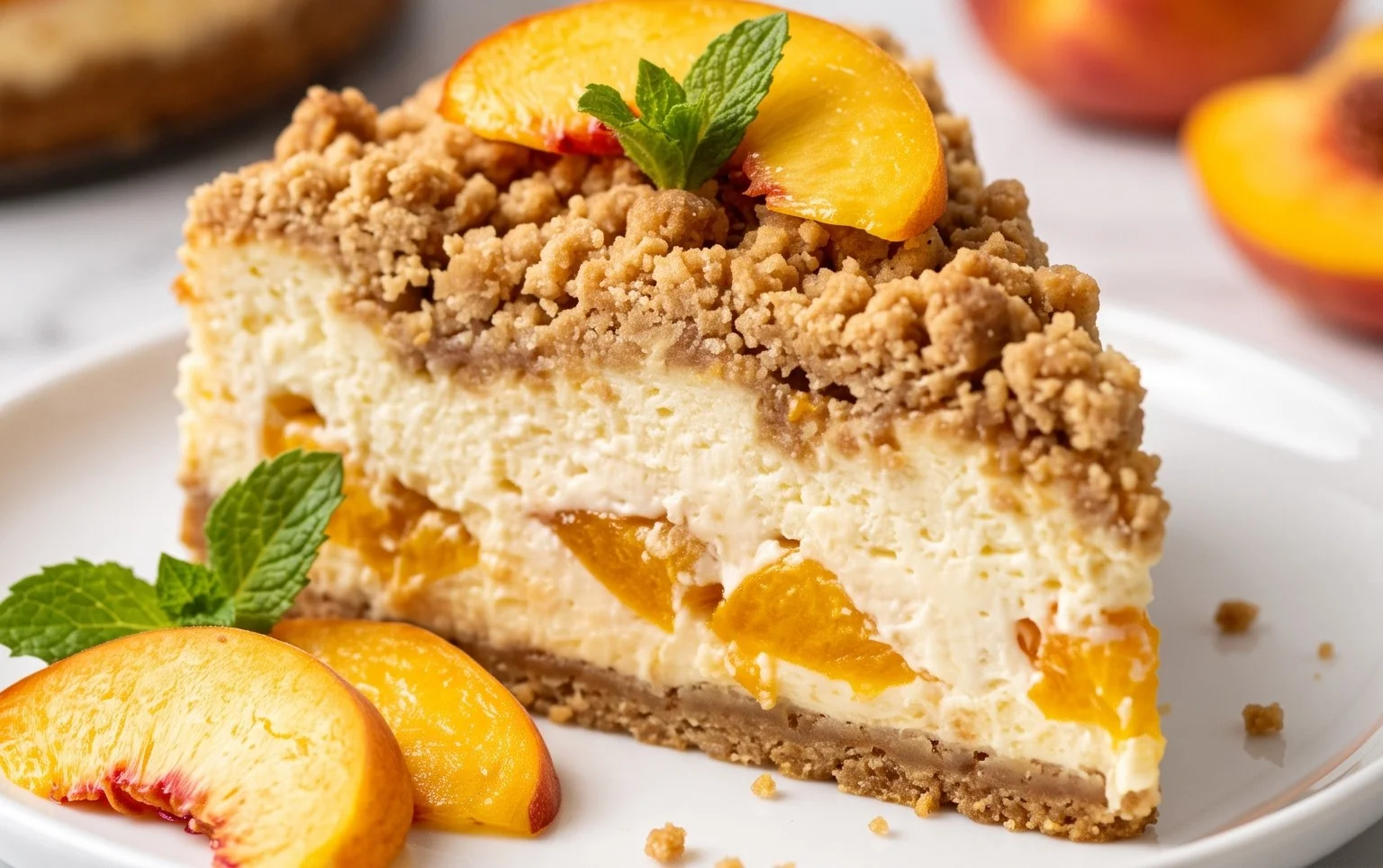 Peach Cream Cheese Cake with Streusel Topping