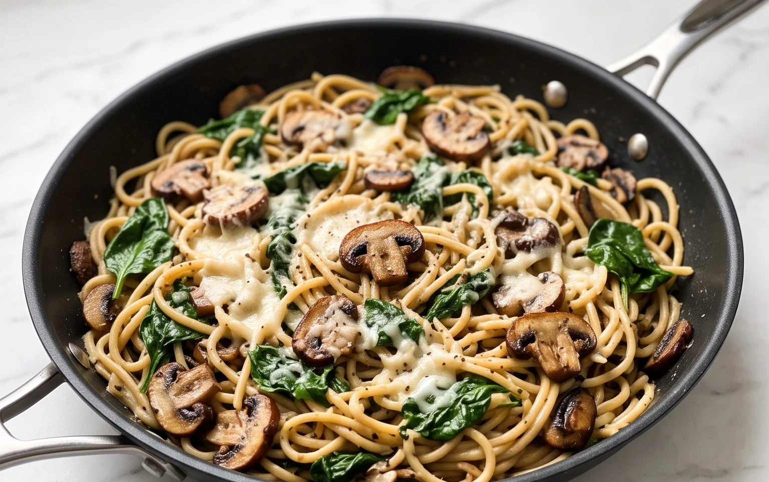 Parmesan Spinach Mushroom Pasta Skillet
