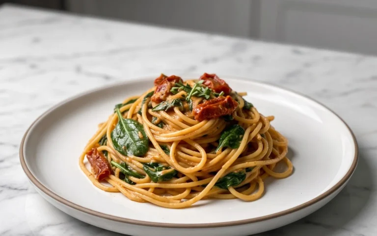 Spaghetti & Spinach with Sun-Dried Tomato Cream Sauce