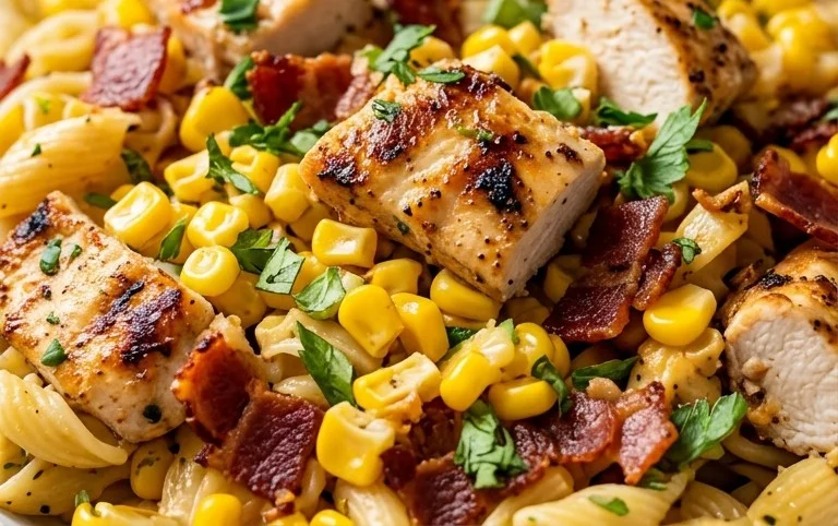 Chicken and Corn Pasta Salad with Beef Bacon