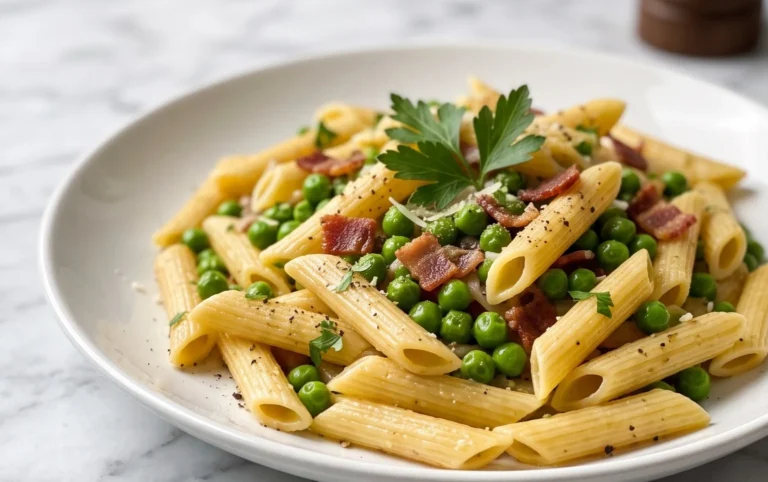 Penne Pasta, Peas and Beef Bacon