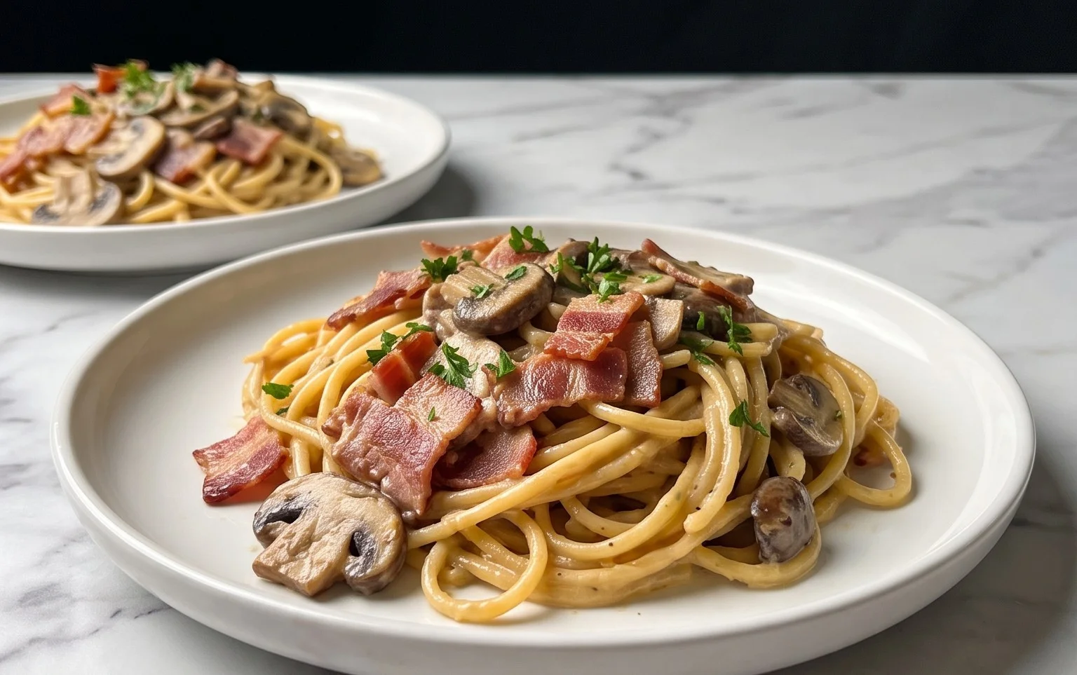 Creamy Beef Bacon and Mushroom Pasta